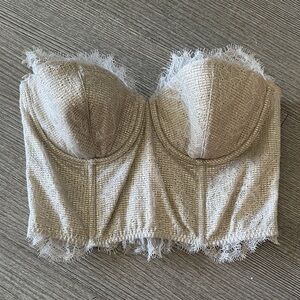 Structured Lace Trimmed sparkly Beige Bustier